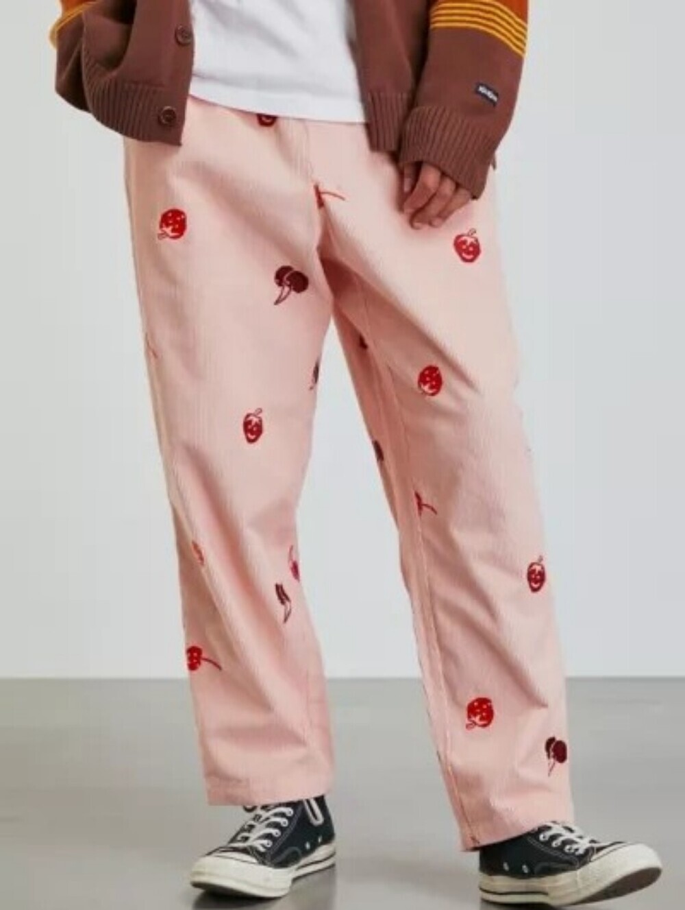 Urban Outfitters Light Pink Corduroy Cherry-Embroidered Pants